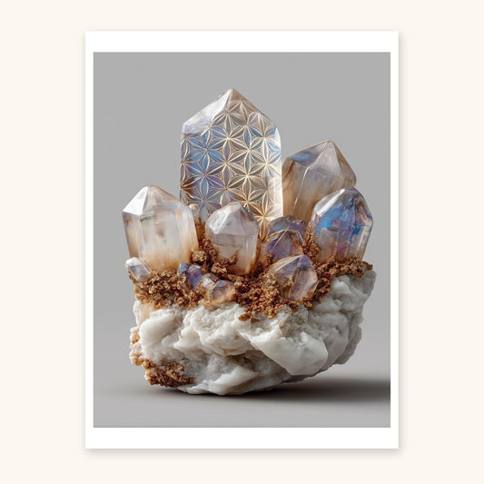 Quartz Crystal Cluster art print on ivory