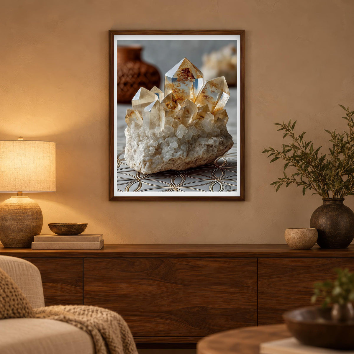 Natural Quartz print in a dark wood frame