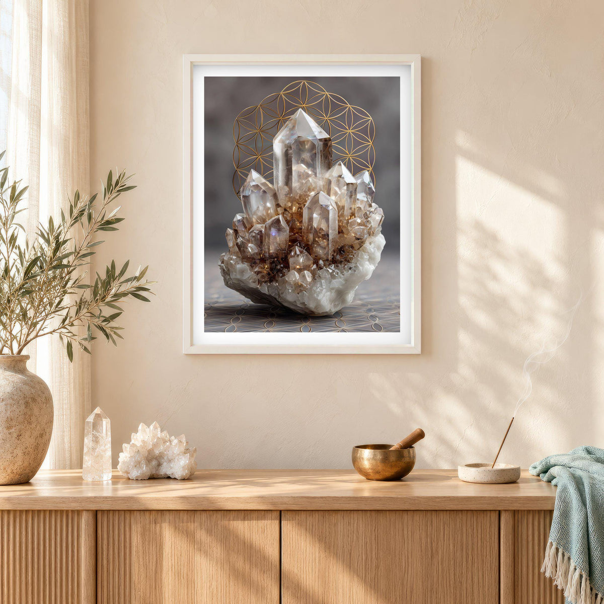 Clear Quartz print in a white frame
