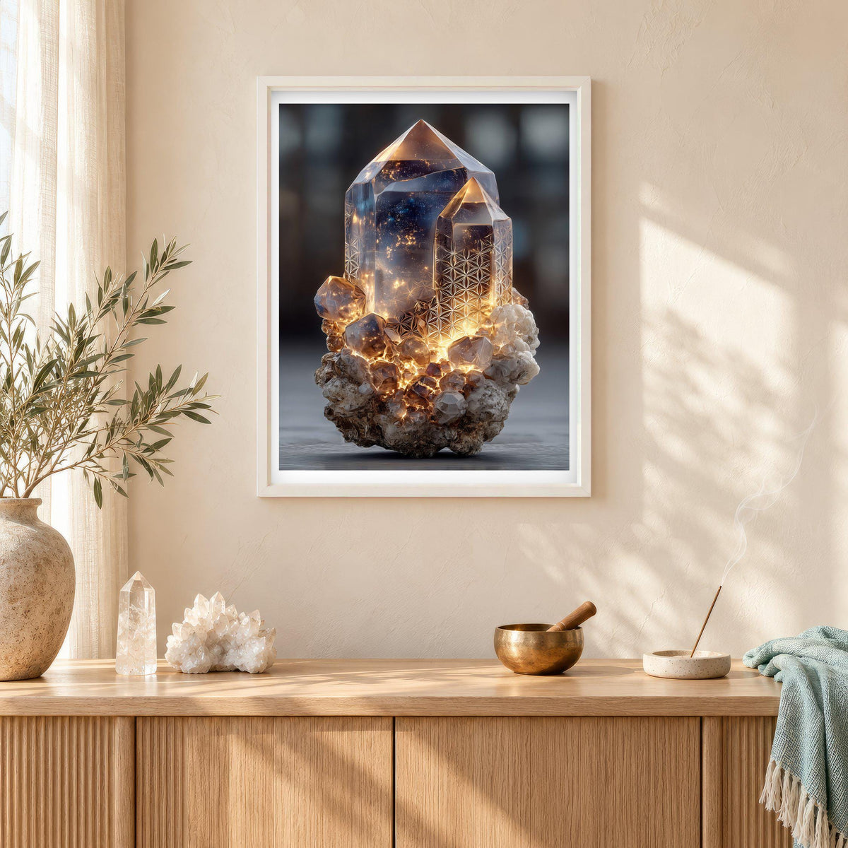 Glowing Quartz print in a white frame