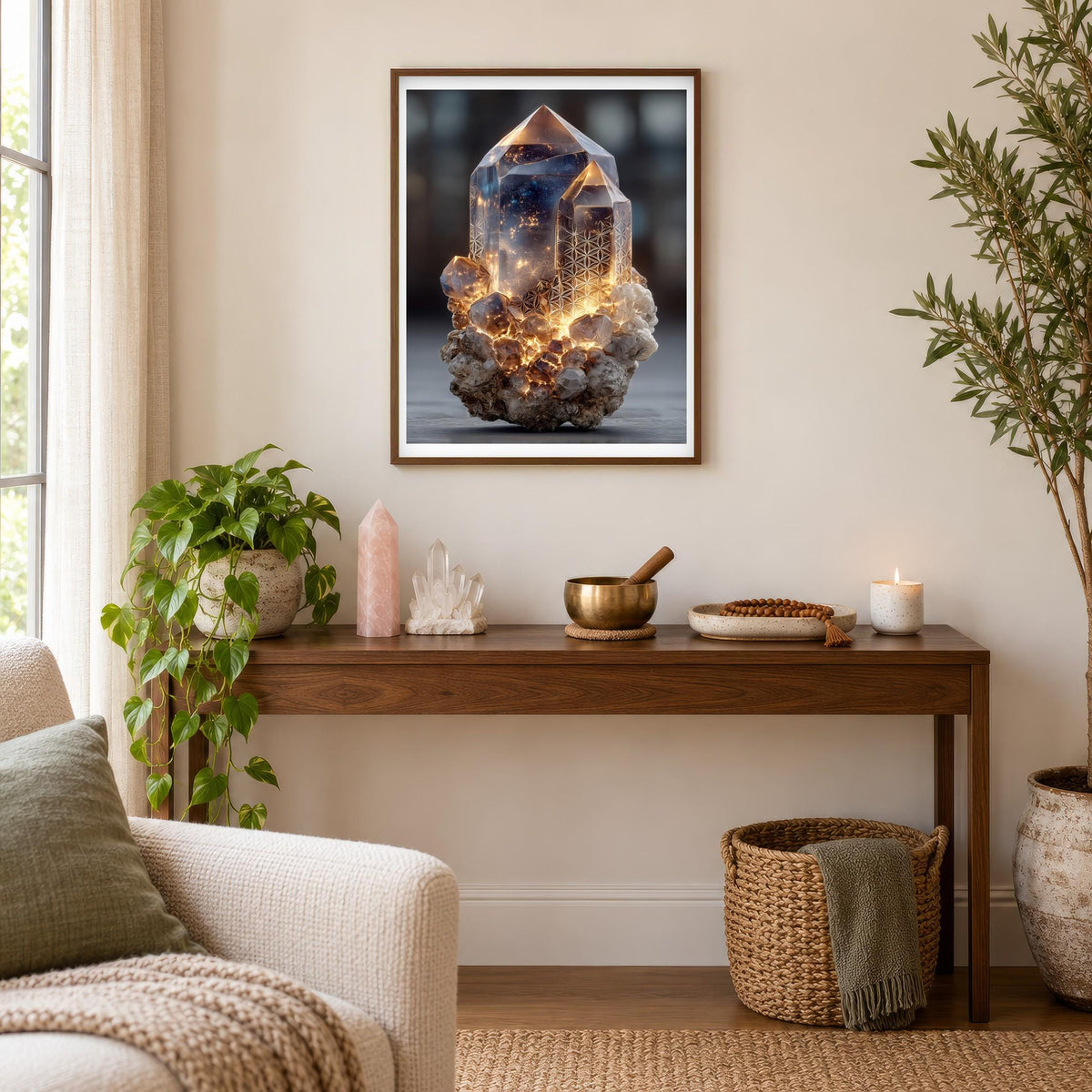 Glowing Quartz print framed in a candlelit reading nook