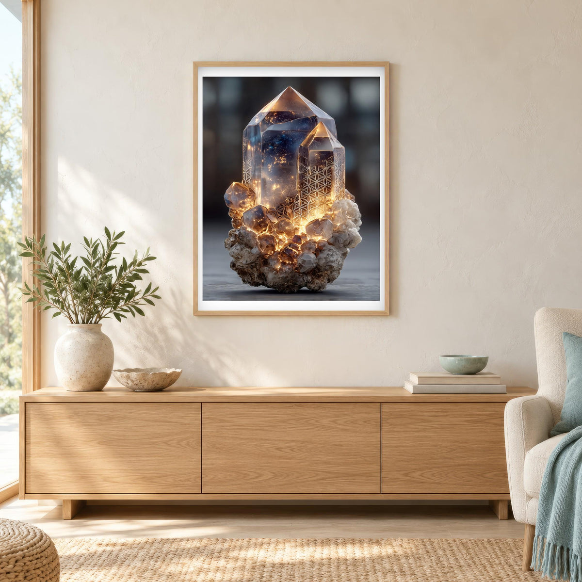 Glowing Quartz print in a natural wood frame