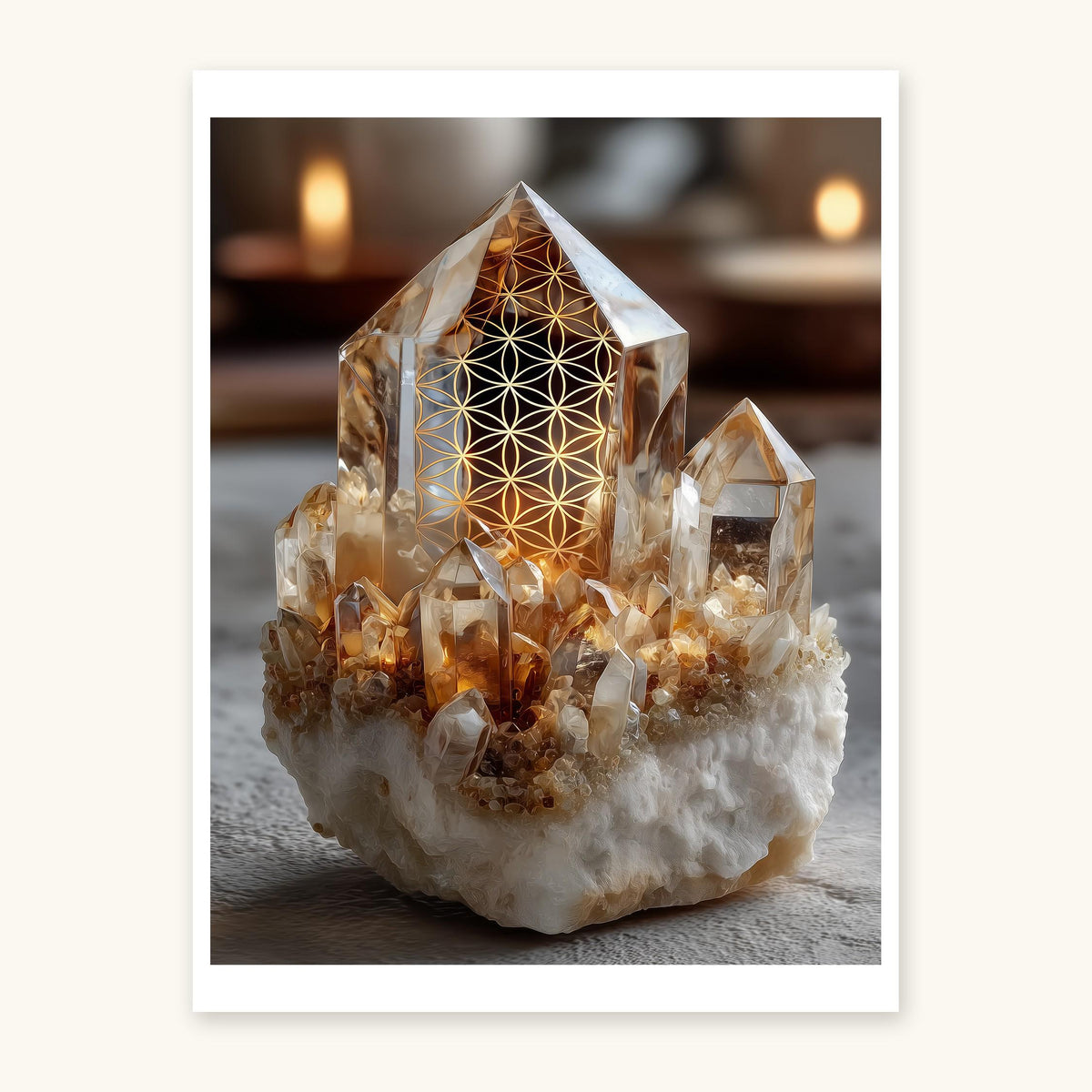 Golden Quartz art print on ivory