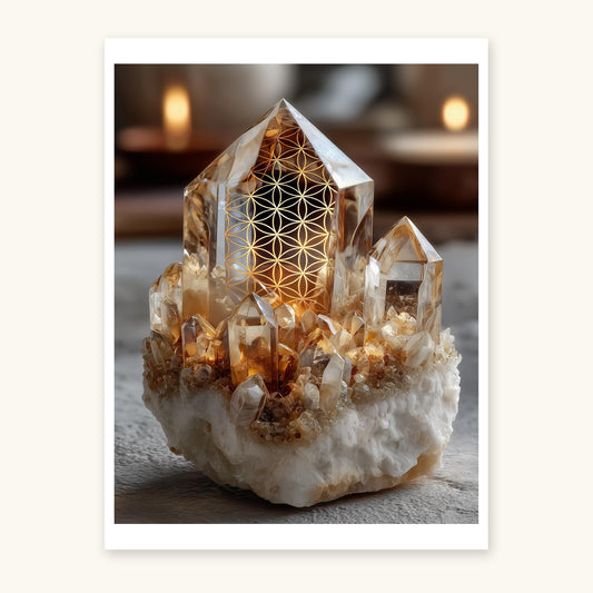 Golden Quartz art print on ivory