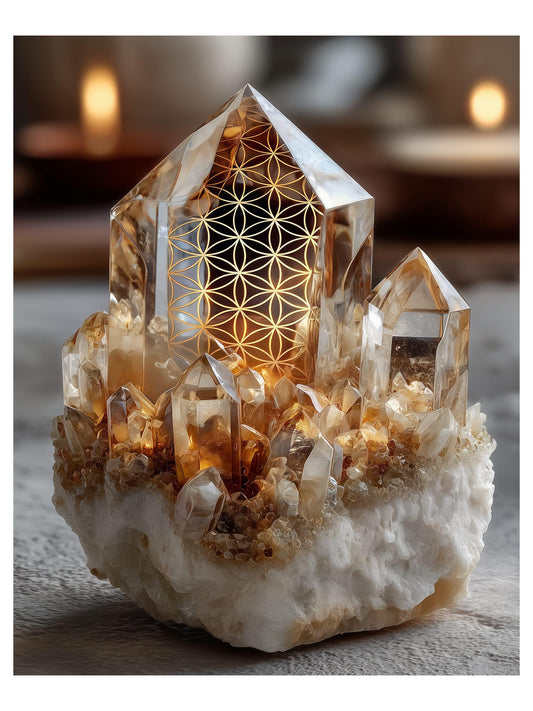 Golden Quartz crystal wall art print
