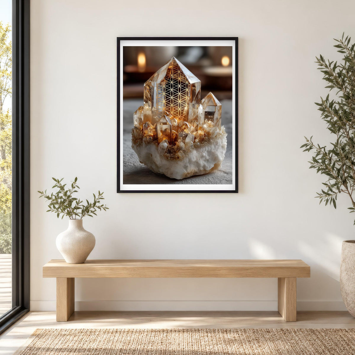 Golden Quartz print in a black frame