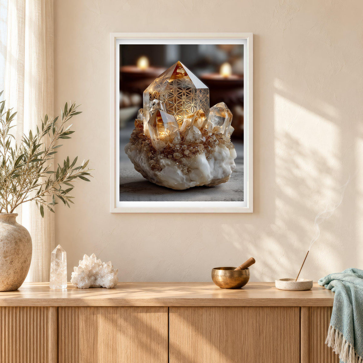 Candlelit Quartz print in a white frame