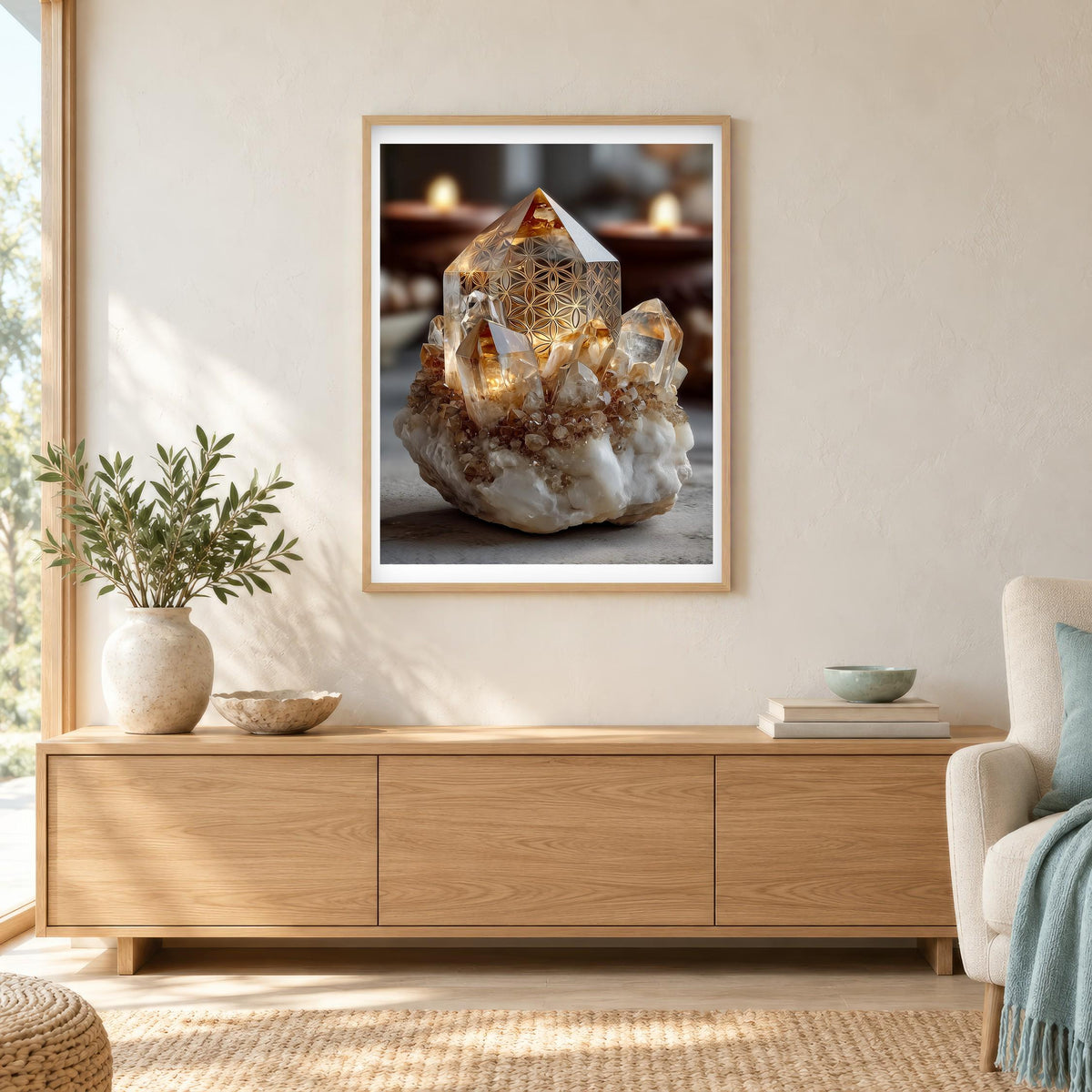 Candlelit Quartz print in a natural wood frame
