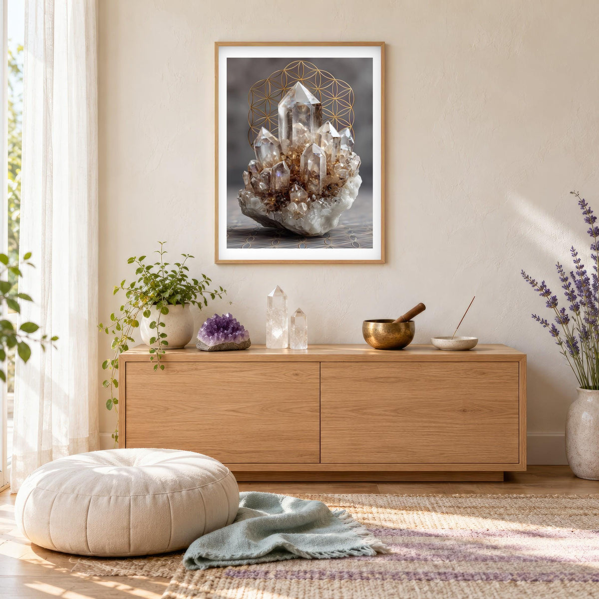 Clear Quartz print framed in a meditation room