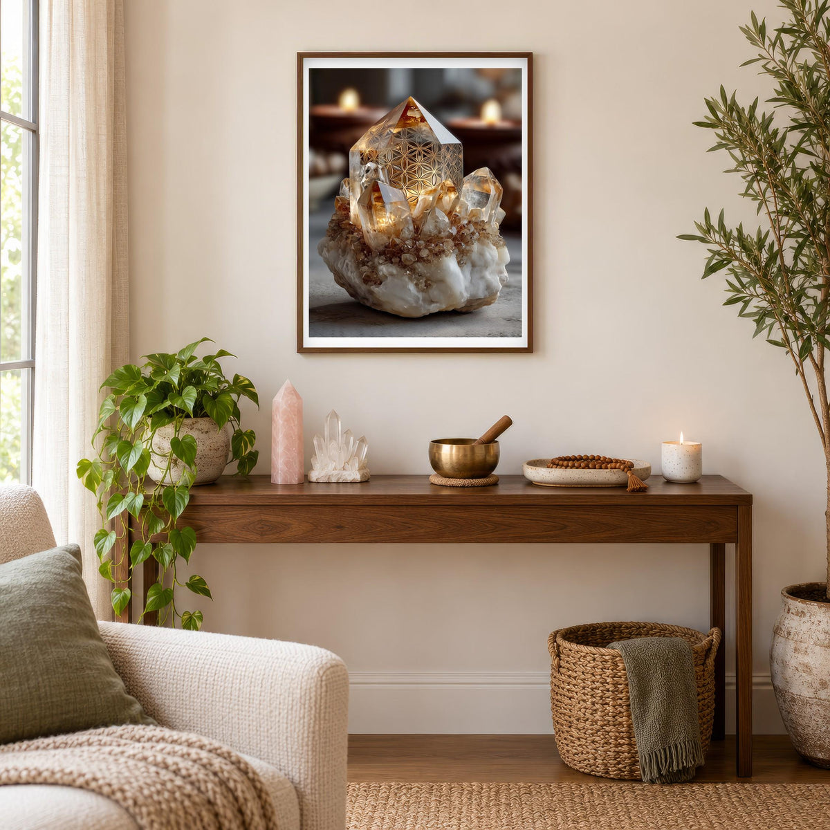 Candlelit Quartz print framed in a candlelit reading nook