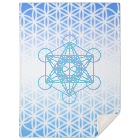 Blue Metatron and Flower of Life  - Premium Throw Blanket - By Jester Featherman